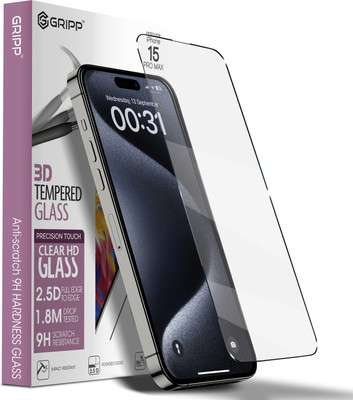 Gripp Tempered Glass Guard for Apple iPhone 15 Pro Max (6.7 inch) 3D Edge to Edge Full Screen Coverage & 9H Hardness Screen Protector(Pack of 1)