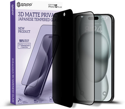 Gripp Tempered Glass Guard for Apple iPhone 15 Plus (6.7 inch) Matte Privacy Edge to Edge Full Screen Coverage & 9H Hardness Screen Protector(Pack of 1)