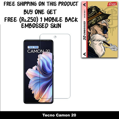 SOMTONE Tempered Glass Guard for Tecno Camon 20 FRONT TEMPERED GLASS And Free 1 Mobile Back Embossed Skin With Cut FS001(Pack of 1)