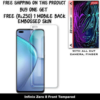 SOMTONE Tempered Glass Guard for Infinix Zero 8 And Free 1 Mobile Back Embossed Skin With Cut FS002(Pack of 1)