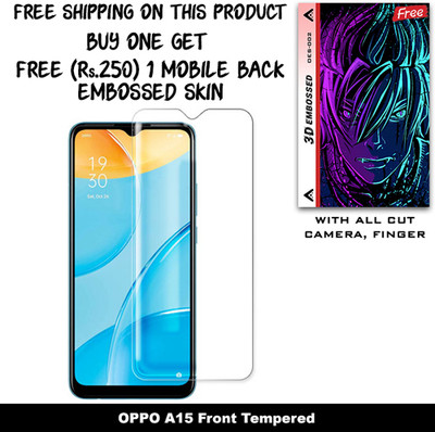 ARBAN Tempered Glass Guard for OPPO A15 And Free 1 Mobile Back Embossed Skin With Cut FS002(Pack of 1)