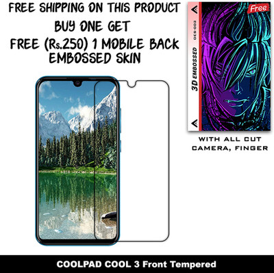 SOMTONE Tempered Glass Guard for COOLPAD COOL 3 And Free 1 Mobile Back Embossed Skin With Cut FS002(Pack of 1)