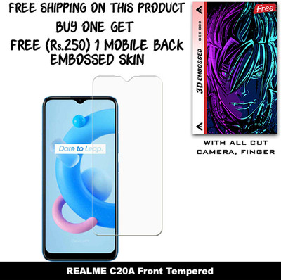 SOMTONE Tempered Glass Guard for REALME C20A And Free 1 Mobile Back Embossed Skin With Cut FS002(Pack of 1)