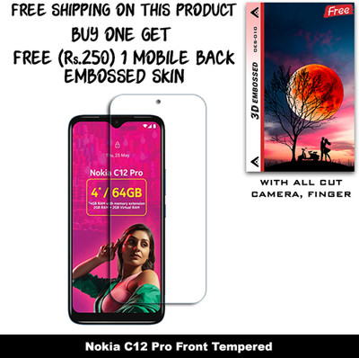 ARBAN Tempered Glass Guard for Nokia C12 Pro (Free 1 Mobile Back Embossed Skin With Cut FS010)(Pack of 1)