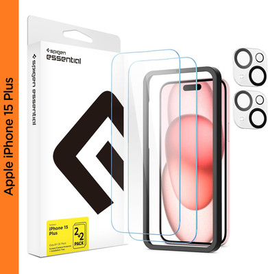 Spigen Tempered Glass Guard for iPhone 15 Plus [Glass 2 Pack + Camera Lens Protector 2P + Alignment Tool](Pack of 4)