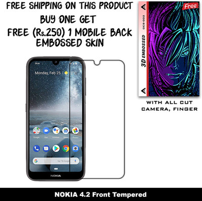 SOMTONE Tempered Glass Guard for NOKIA 4.2 And Free 1 Mobile Back Embossed Skin With Cut FS002(Pack of 1)