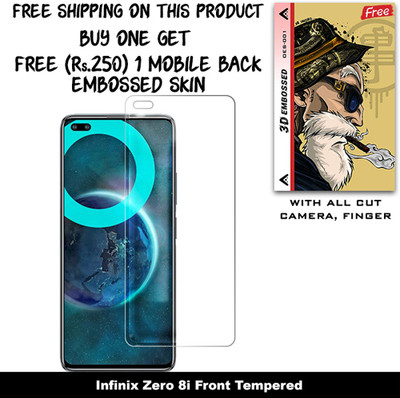 SOMTONE Tempered Glass Guard for Infinix Zero 8i And Free 1 Mobile Back Embossed Skin With Cut FS001(Pack of 1)