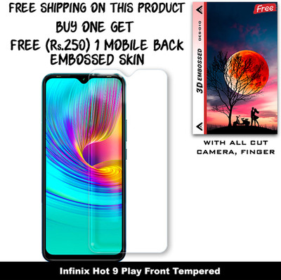 SOMTONE Tempered Glass Guard for Infinix Hot 9 Play (Free 1 Mobile Back Embossed Skin With Cut FS010)(Pack of 1)