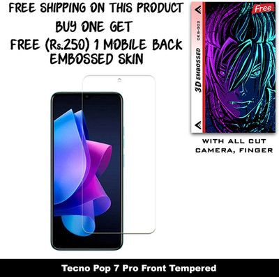 SOMTONE Tempered Glass Guard for Tecno Pop 7 Pro And Free 1 Mobile Back Embossed Skin With Cut FS002(Pack of 1)
