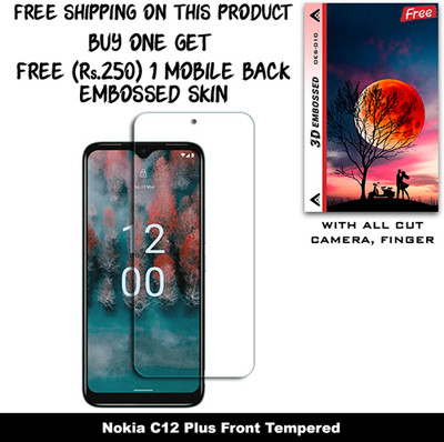 SOMTONE Tempered Glass Guard for Nokia C12 Plus (Free 1 Mobile Back Embossed Skin With Cut FS010)(Pack of 1)