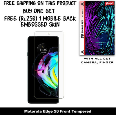 SOMTONE Tempered Glass Guard for Motorola Edge 20 And Free 1 Mobile Back Embossed Skin With Cut FS002(Pack of 1)