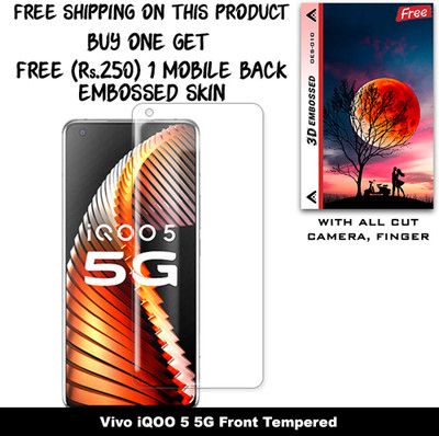 SOMTONE Tempered Glass Guard for Vivo iQOO 5 5G (Free 1 Mobile Back Embossed Skin With Cut FS010)(Pack of 1)