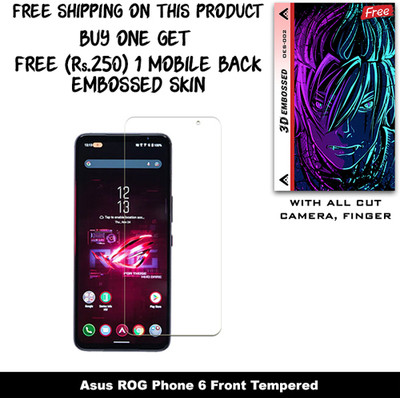 SOMTONE Tempered Glass Guard for Asus ROG Phone 6 And Free 1 Mobile Back Embossed Skin With Cut FS002(Pack of 1)