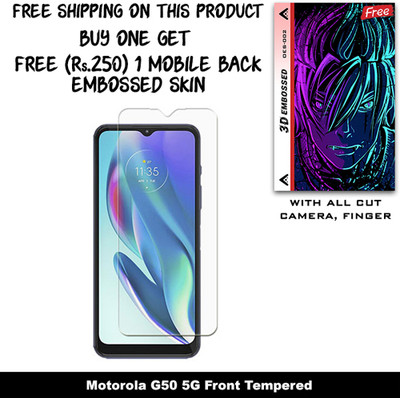 ARBAN Tempered Glass Guard for Motorola G50 5G And Free 1 Mobile Back Embossed Skin With Cut FS002(Pack of 1)