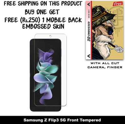 SOMTONE Tempered Glass Guard for Samsung Z Flip3 5G And Free 1 Mobile Back Embossed Skin With Cut FS001(Pack of 1)