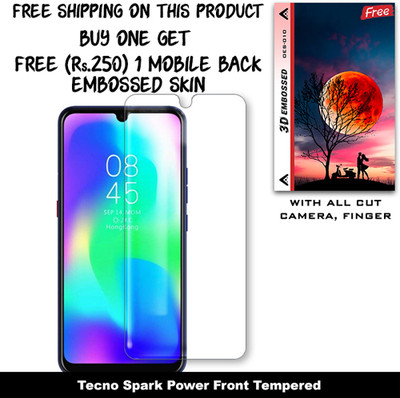 SOMTONE Tempered Glass Guard for Tecno Spark Power (Free 1 Mobile Back Embossed Skin With Cut FS010)(Pack of 1)