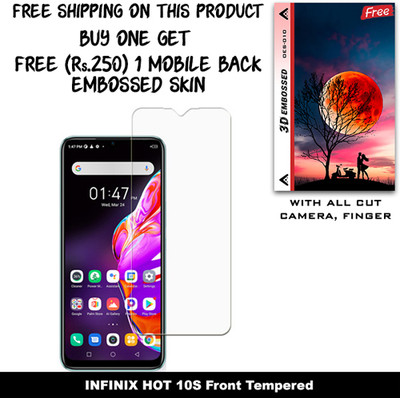 SOMTONE Tempered Glass Guard for INFINIX HOT 10S (Free 1 Mobile Back Embossed Skin With Cut FS010)(Pack of 1)