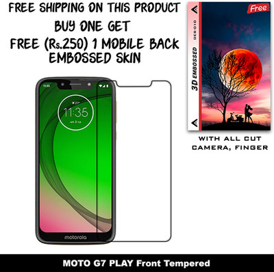 SOMTONE Tempered Glass Guard for MOTO G7 PLAY (Free 1 Mobile Back Embossed Skin With Cut FS010)(Pack of 1)