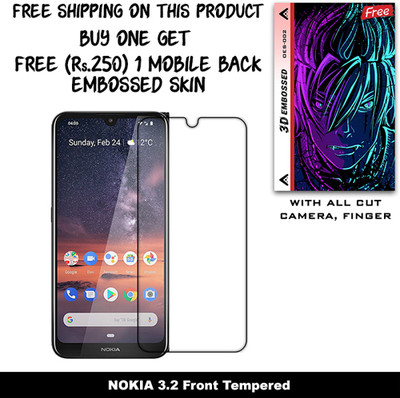 ARBAN Tempered Glass Guard for NOKIA 3.2 And Free 1 Mobile Back Embossed Skin With Cut FS002(Pack of 1)