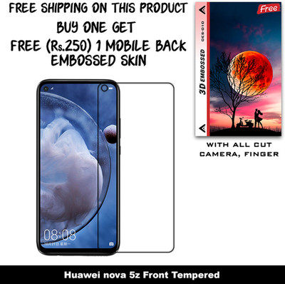 ARBAN Tempered Glass Guard for Huawei nova 5z (Free 1 Mobile Back Embossed Skin With Cut FS010)(Pack of 1)