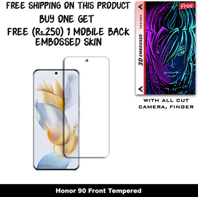 SOMTONE Tempered Glass Guard for Honor 90 And Free 1 Mobile Back Embossed Skin With Cut FS002(Pack of 1)