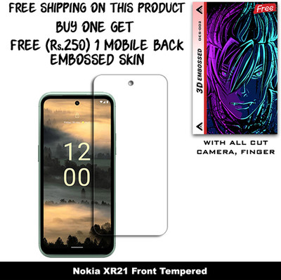 SOMTONE Tempered Glass Guard for Nokia XR21 And Free 1 Mobile Back Embossed Skin With Cut FS002(Pack of 1)