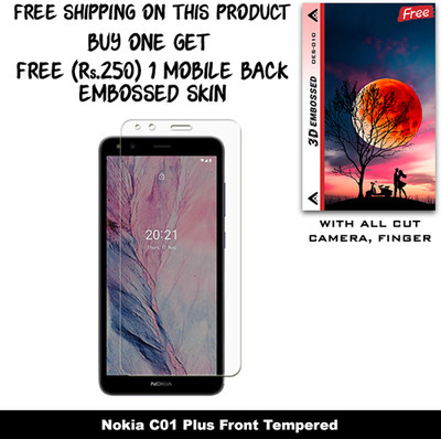 ARBAN Tempered Glass Guard for Nokia C1 2nd Edition (Free 1 Mobile Back Embossed Skin With Cut FS010)(Pack of 1)