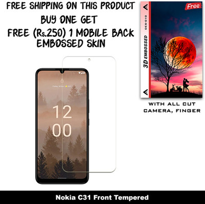 SOMTONE Tempered Glass Guard for Nokia C31 (Free 1 Mobile Back Embossed Skin With Cut FS010)(Pack of 1)