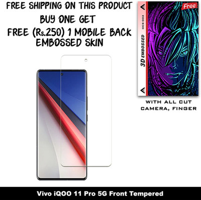 SOMTONE Tempered Glass Guard for Vivo iQOO 11 Pro 5G And Free 1 Mobile Back Embossed Skin With Cut FS002(Pack of 1)