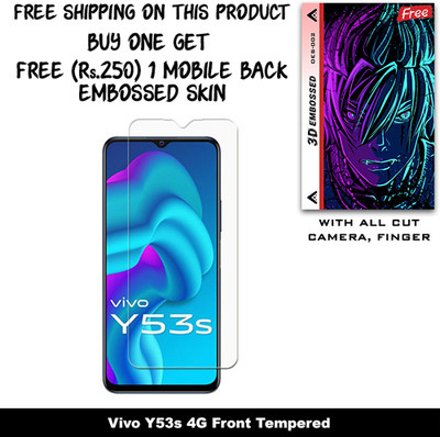 SOMTONE Tempered Glass Guard for Vivo Y53s 4G And Free 1 Mobile Back Embossed Skin With Cut FS002(Pack of 1)