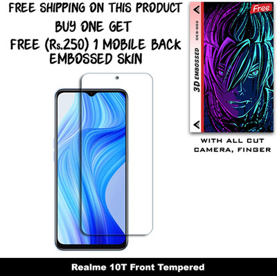 ARBAN Tempered Glass Guard for Realme 10T And Free 1 Mobile Back Embossed Skin With Cut FS002(Pack of 1)