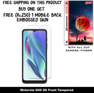 SOMTONE Tempered Glass Guard for Motorola G50 5G (Free 1 Mobile Back Embossed Skin With Cut FS010)(Pack of 1)