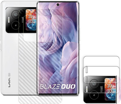 ARBAN Tempered Glass Guard for Lava Blaze Duo 5G Camera Lens Glass Protector | Anti-Scratch | Edge to Edge Full Coverage | 9H Hardness (BACK CARBON FIBER SKIN + CAMERA LENS PROTECTOR)(Pack of 2)
