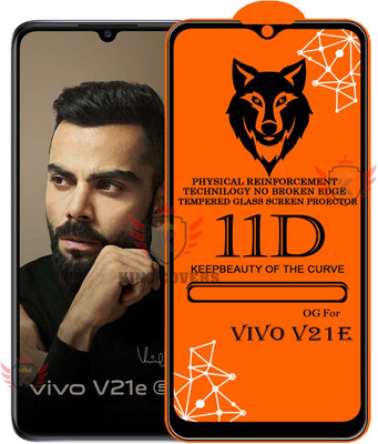 KING COVERS Tempered Glass Guard for 11D Tempered Glass Screen Protector for Vivo-V21E|With Easy Installation Kit Full Adhesive Glass(Pack of 1)