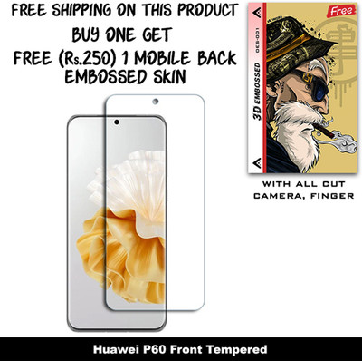 SOMTONE Tempered Glass Guard for Huawei P60 And Free 1 Mobile Back Embossed Skin With Cut FS001(Pack of 1)
