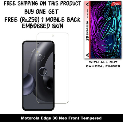 ARBAN Tempered Glass Guard for Motorola Edge 30 Neo And Free 1 Mobile Back Embossed Skin With Cut FS002(Pack of 1)