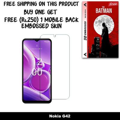 SOMTONE Tempered Glass Guard for Nokia G42 FRONT TEMPERED GLASS And Free 1 Mobile Back Embossed Skin With Cut FS034(Pack of 1)