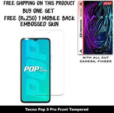 SOMTONE Tempered Glass Guard for Tecno Pop 5 Pro And Free 1 Mobile Back Embossed Skin With Cut FS002(Pack of 1)