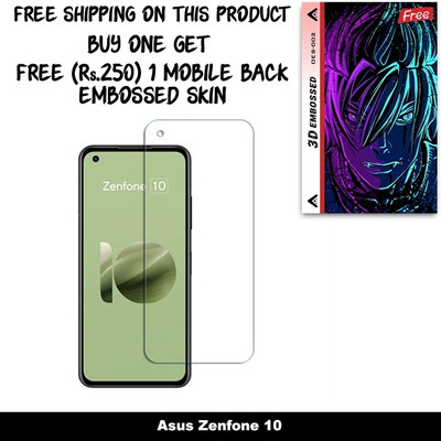 SOMTONE Tempered Glass Guard for Asus Zenfone 10 FRONT TEMPERED GLASS And Free 1 Mobile Back Embossed Skin With Cut FS002(Pack of 1)