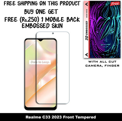 ARBAN Tempered Glass Guard for Realme C33 2023 And Free 1 Mobile Back Embossed Skin With Cut FS002(Pack of 1)