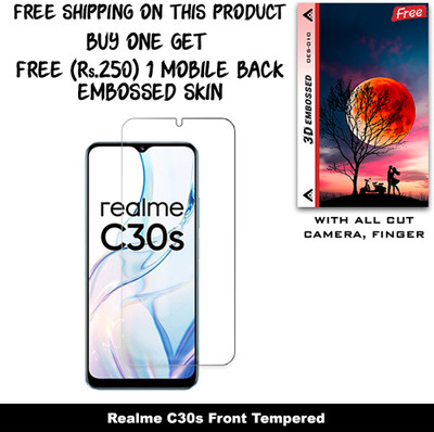 SOMTONE Tempered Glass Guard for Realme C30s (Free 1 Mobile Back Embossed Skin With Cut FS010)(Pack of 1)