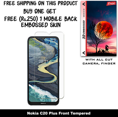 ARBAN Tempered Glass Guard for Nokia C20 Plus (Free 1 Mobile Back Embossed Skin With Cut FS010)(Pack of 1)