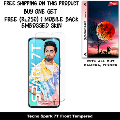 SOMTONE Tempered Glass Guard for Tecno Spark 7T (Free 1 Mobile Back Embossed Skin With Cut FS010)(Pack of 1)