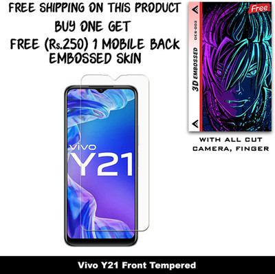 ARBAN Tempered Glass Guard for Vivo Y21 And Free 1 Mobile Back Embossed Skin With Cut FS002(Pack of 1)