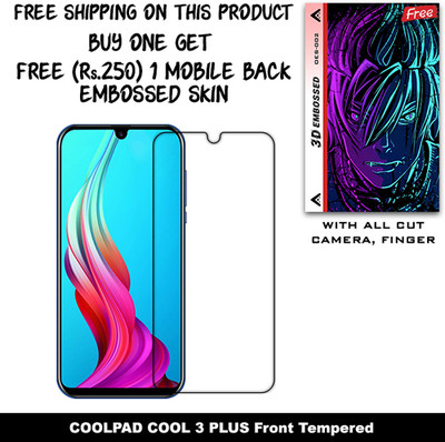 ARBAN Tempered Glass Guard for COOLPAD COOL 3 PLUS And Free 1 Mobile Back Embossed Skin With Cut FS002(Pack of 1)