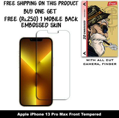 SOMTONE Tempered Glass Guard for Apple iPhone 13 Pro Max And Free 1 Mobile Back Embossed Skin With Cut FS001(Pack of 1)