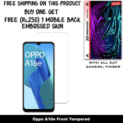 ARBAN Tempered Glass Guard for Oppo A16e And Free 1 Mobile Back Embossed Skin With Cut FS002(Pack of 1)