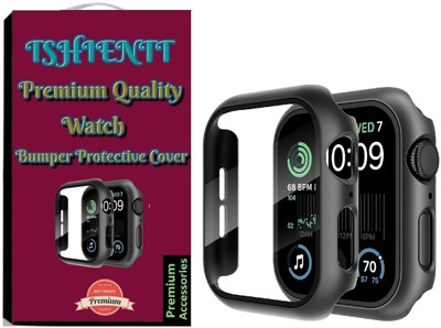 TSHIENTT Edge To Edge Tempered Glass for Compatible with Apple Watch Series 4 44mm with, Tempered Glass Screen Protector,Best Touch Sensitive, Full Coverage Bumper Protective Cover (44mm Black) (Watch not included)(Pack of 1)