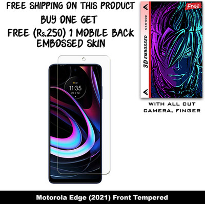 SOMTONE Tempered Glass Guard for Motorola Edge (2021) And Free 1 Mobile Back Embossed Skin With Cut FS002(Pack of 1)