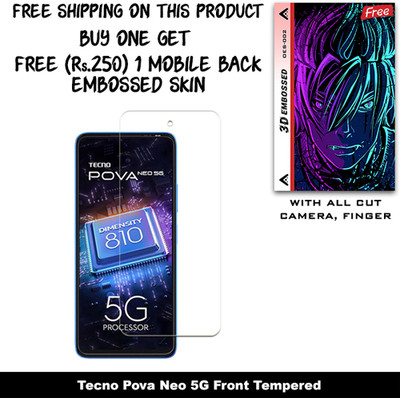SOMTONE Tempered Glass Guard for Tecno Pova Neo 5G And Free 1 Mobile Back Embossed Skin With Cut FS002(Pack of 1)